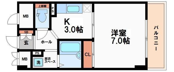 ミュー高麗橋(1K/3階)の間取り写真