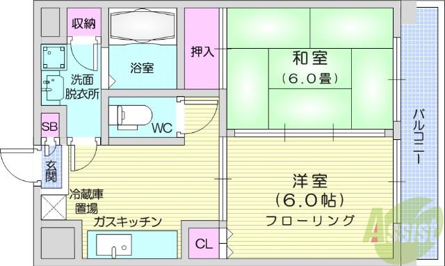 コーポフジサワ仙台(1LDK/3階)の間取り写真