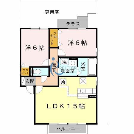リビングタウン加美北(2LDK/1階)の間取り写真
