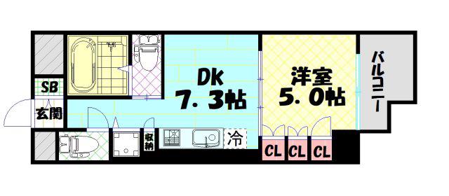 セイワパレス大手通(1DK/5階)の間取り写真