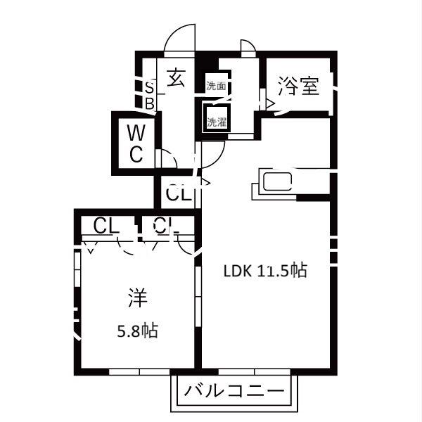 レジェンド・ヤマトB(1LDK/1階)の間取り写真