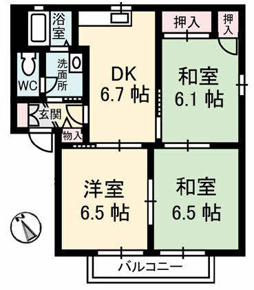 エモーションB棟(3DK/2階)の間取り写真