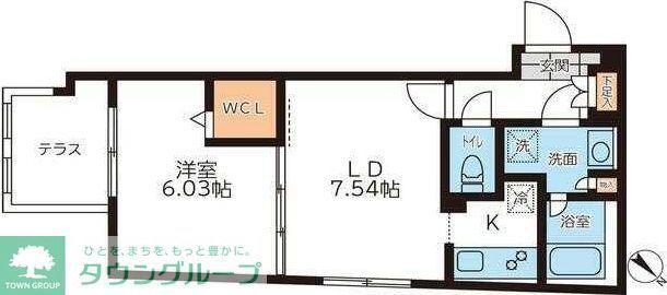 PASEO笹塚(1LDK/1階)の間取り写真