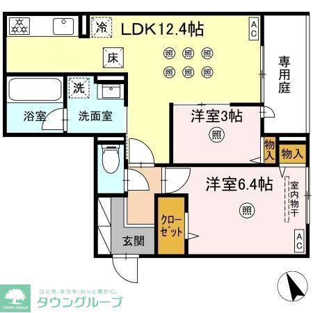 サニーサイド箱崎(2LDK/1階)の間取り写真