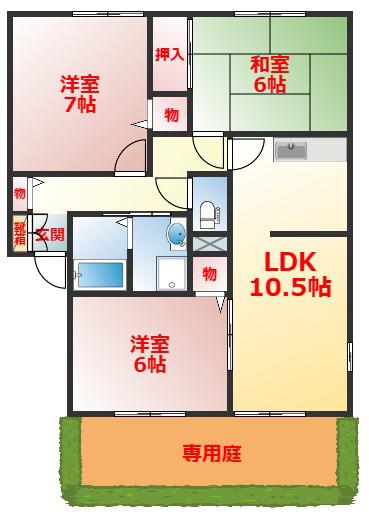 サンモール嘉藤(3LDK/1階)の間取り写真