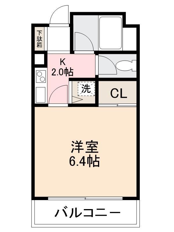 シャルル岡本(1K/3階)の間取り写真
