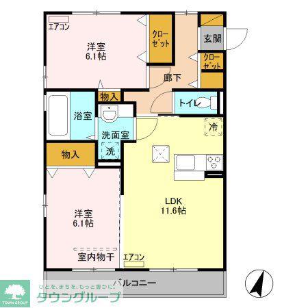 スクエア D(2LDK/1階)の間取り写真