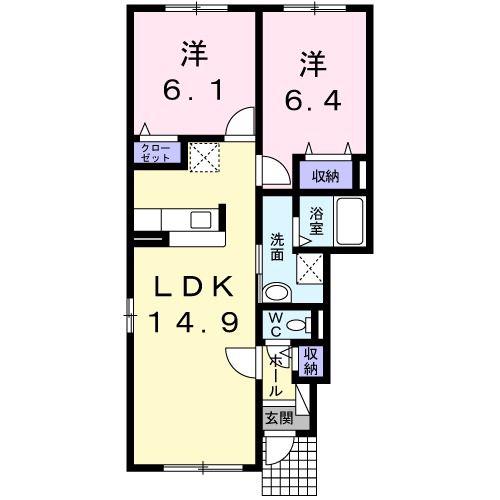 コリーヌI(2LDK/1階)の間取り写真