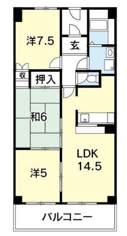コウアロイヤル佐古(3LDK/3階)の間取り写真