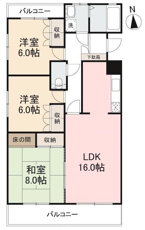 リベルテ上之町(3LDK/2階)の間取り写真