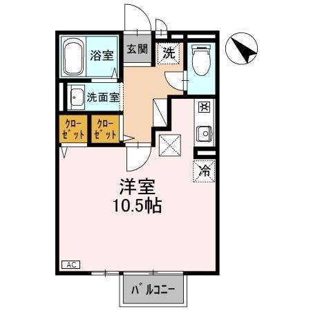 ジュネス辰野(ワンルーム/1階)の間取り写真