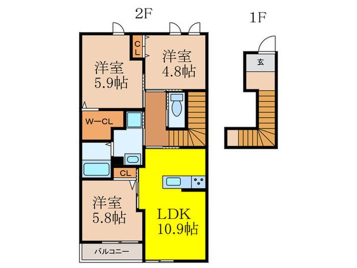 ヴェルモア A棟(3LDK/2階)の間取り写真