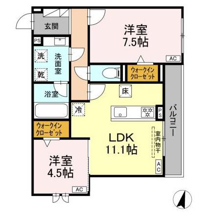 アメニティコート(2LDK/1階)の間取り写真