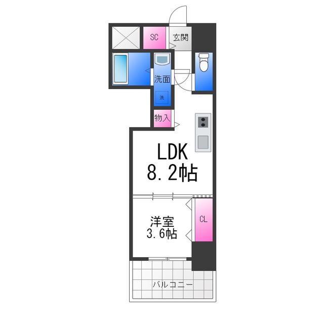 クローバー・レジデンスNAKAMOZU(1LDK/13階)の間取り写真
