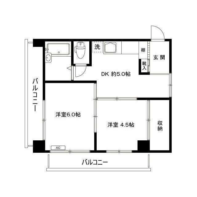 丸善高円寺ハイツ(2DK/5階)の間取り写真