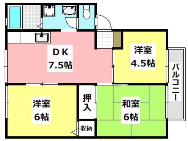 サンビレッヂ新和B棟(3DK/1階)の間取り写真