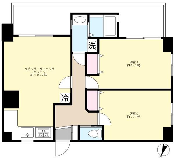 トップヒルズフラット(2LDK/2階)の間取り写真