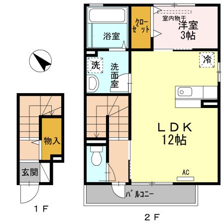 イル・パエーゼ(1LDK/2階)の間取り写真