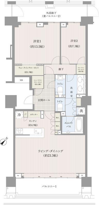 ザ・パークハウス グラン 千鳥ヶ淵(2LDK/9階)の間取り写真