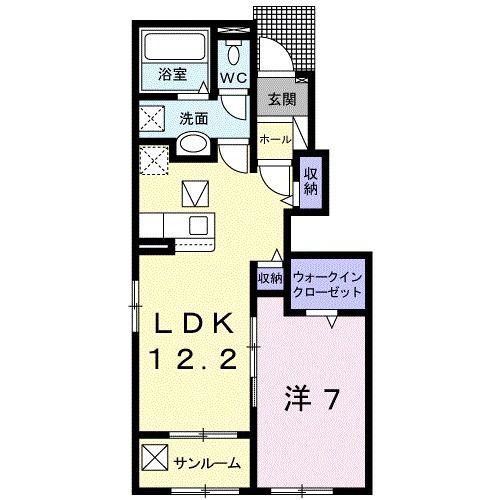 ハーモニー紀の川II(1LDK/1階)の間取り写真