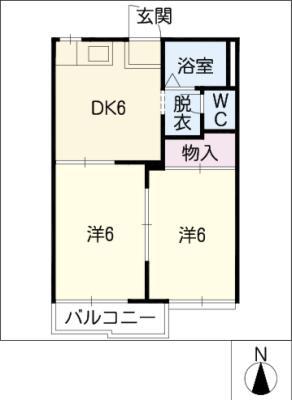 ジュネス・イナガキ(2DK/2階)の間取り写真