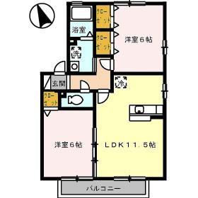 ウエスト孕(2LDK/2階)の間取り写真