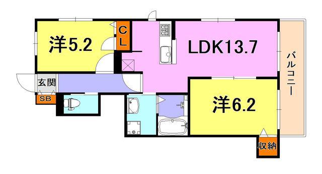 シャーメゾン天王(2LDK/1階)の間取り写真