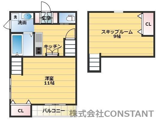 ココカラハウス撫養(1K/2階)の間取り写真