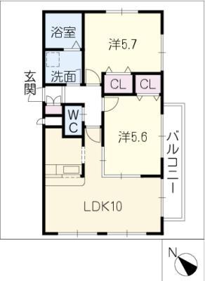エクセレント古見(2LDK/1階)の間取り写真