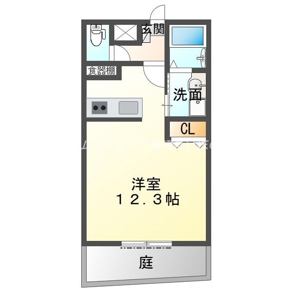 ベルクレスト大岩 参番館(ワンルーム/1階)の間取り写真