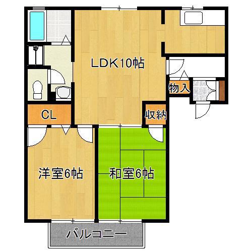 クローバーハイツ(2LDK/2階)の間取り写真