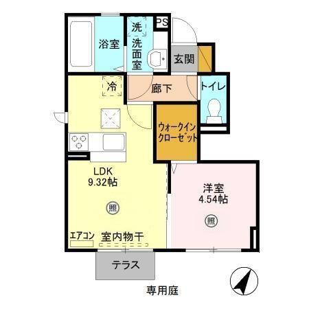 マノワール ブリーズ A棟(1LDK/1階)の間取り写真
