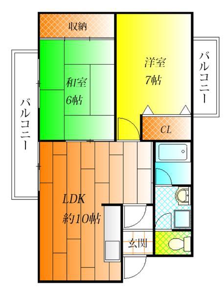マンションリベラル(2LDK/3階)の間取り写真