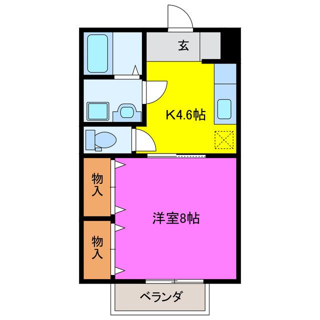 アリエルA棟(1K/1階)の間取り写真