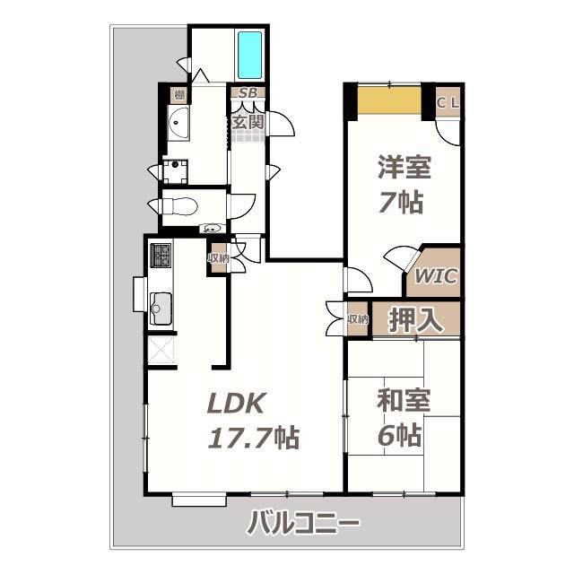 ルイシャトレ夕陽丘(2LDK/8階)の間取り写真