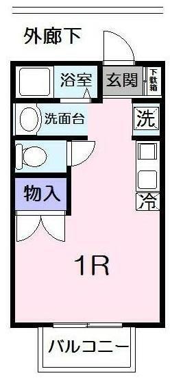 コーポ道中坂I(ワンルーム/1階)の間取り写真