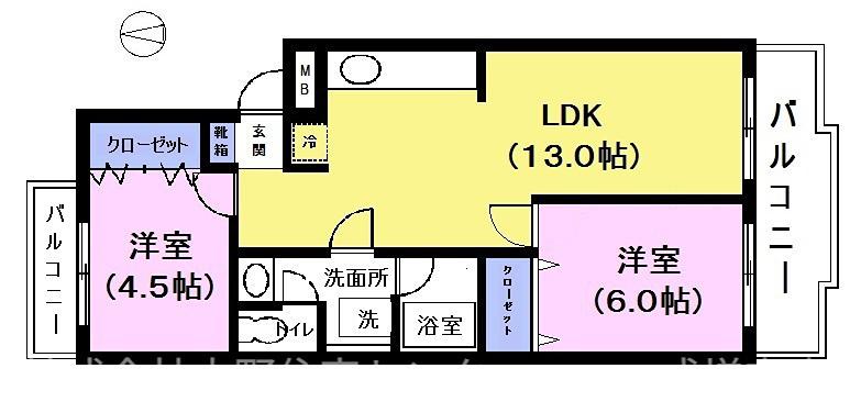 ウエスト NY(2LDK/1階)の間取り写真