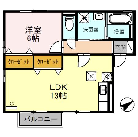 サニーコート杉本D(1LDK/1階)の間取り写真