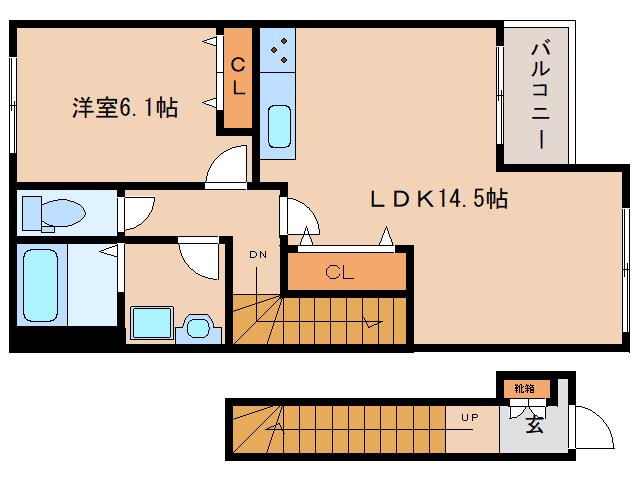 クレメント大和高田I(1LDK/2階)の間取り写真