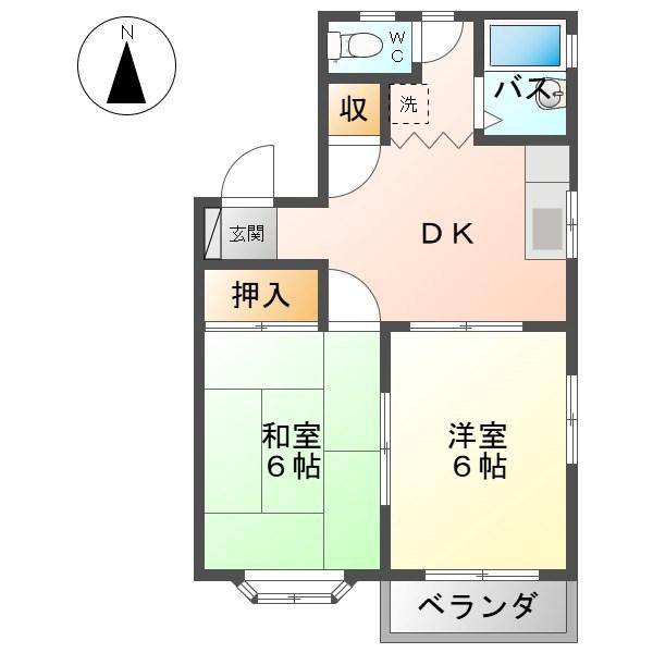 グリーンハイツB(2DK/1階)の間取り写真