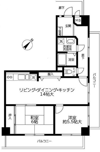 都立大イーストハイツ(2LDK/2階)の間取り写真