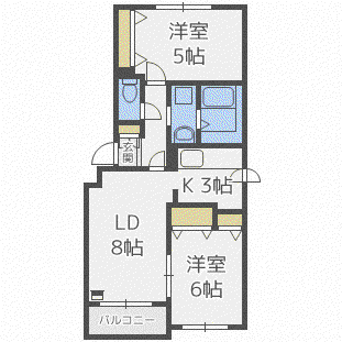 ウィスタリア北郷(2LDK/1階)の間取り写真