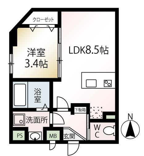 B CASA武蔵小杉(1LDK/1階)の間取り写真