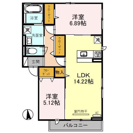 CHARMANT北長尾(2LDK/3階)の間取り写真