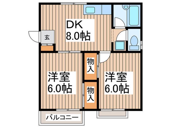 ル・ミアンB棟(2DK/2階)の間取り写真