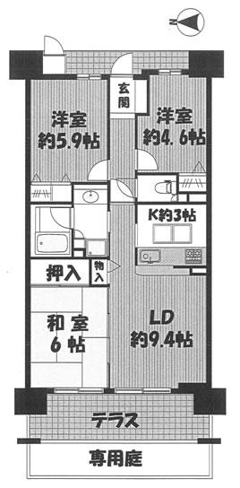 ファミールアクシスG棟(3LDK/1階)の間取り写真