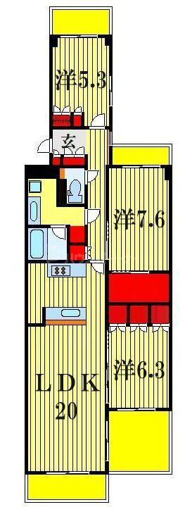 テラス本八幡(3LDK/5階)の間取り写真