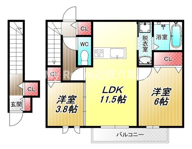 セピアコート八尾北本町(2LDK/2階)の間取り写真