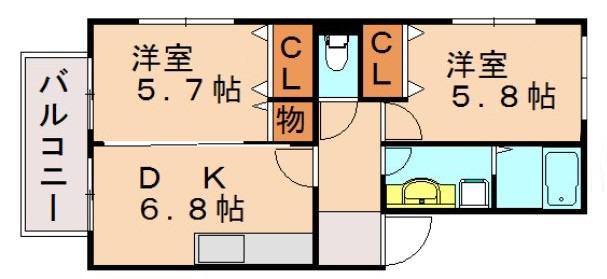 ラフレシールB棟(2DK/1階)の間取り写真