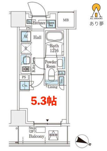 パークアクシス横浜阪東橋(1K/7階)の間取り写真